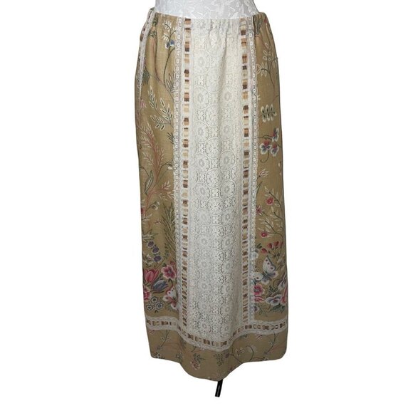 Tumbleweeds True Vintage Prairie Maxi Skirt Size Medium Tan Cream Floral Lace - Picture 9 of 11